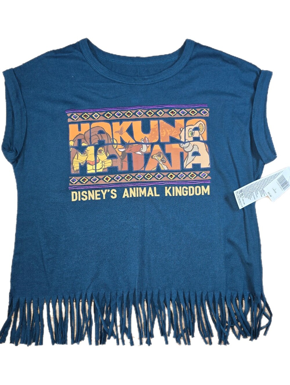 Disney Parks Animal Kingdom Hakuna Matata Lion King Fringed Blue T Shirt Girls L